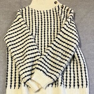 FRNCH Black and Cream Striped Turtleneck Sweater